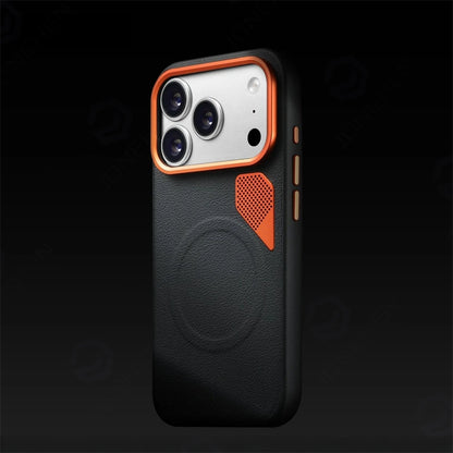 For iPhone 15 16 17 Air 18 Pro Max Magnetic Case Busines High Quality Leather Hard Heat Dissipation Alloy Len Cover For Magsasfe