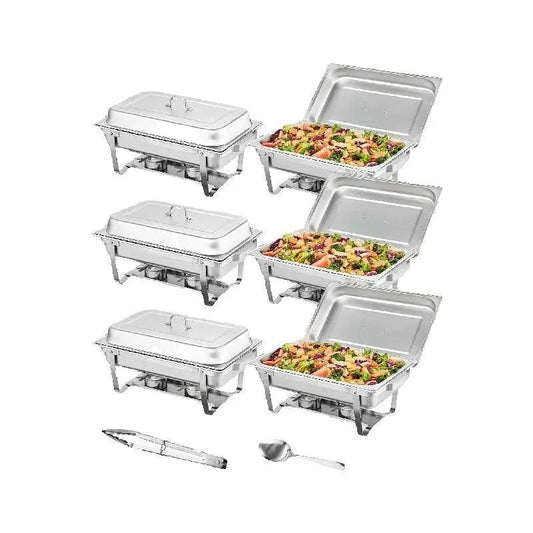 SucceBuy 8QT Rectangle Chafing Dish 2/4/6 Packs w/ Full Size Pans Buffet Catering Warmer Server Folding Stand Fuel Holder Tray