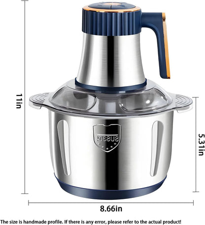 1pc 3L/0.8gal 300W 3-Speed High-Power Low-Noise B-PA-F-Ree 304 Stainless Steel Electric Meat Grinder Food Processor, Modern Kitchen Style Silver & Navy Blue Cylindrical Food Chopper With Ergonomic Handle, 4 Sharp Steel Blades