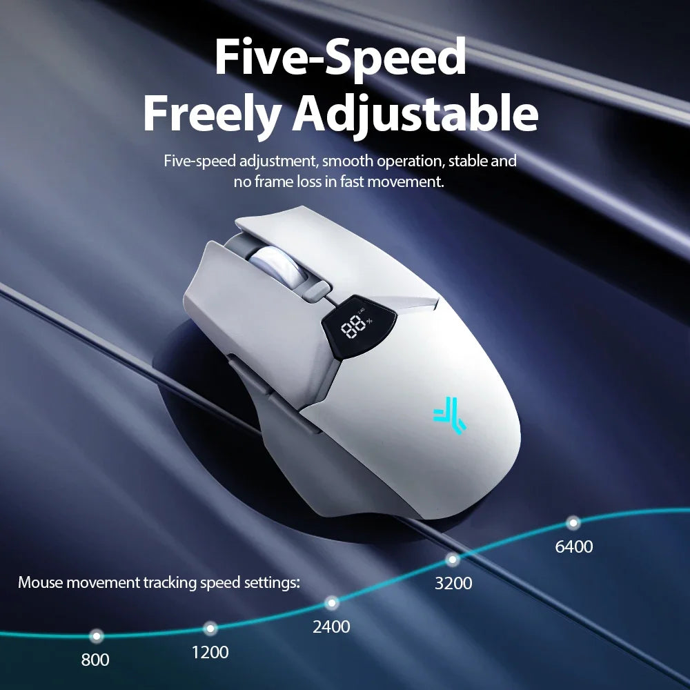 Wireless Mouse 2.4G & Bluetooth, 6-Level DPI (800 to 6400), 600mAh Battery, Ergonomic Design for PC/Laptop, Black & Grey White