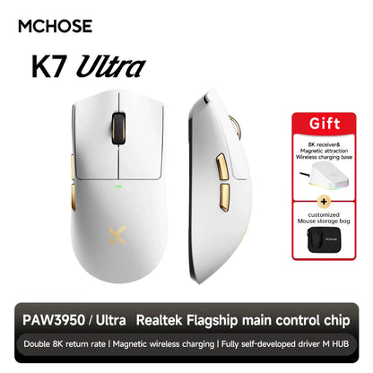 MCHOSE K7 Ultra Wireless Gaming Mouse PAW3950 Dual 8K Polling Rate Lightweight Magnetic Wireless Charging Dock Esports Office