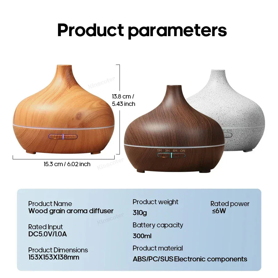 Wood Grain Aromatherapy Diffuser USB Humidifier Desktop Air Purifier Aroma Cool Mist Difusor/Essential oil set - Urbizia