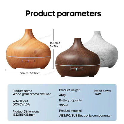 Wood Grain Aromatherapy Diffuser USB Humidifier Desktop Air Purifier Aroma Cool Mist Difusor/Essential oil set - Urbizia