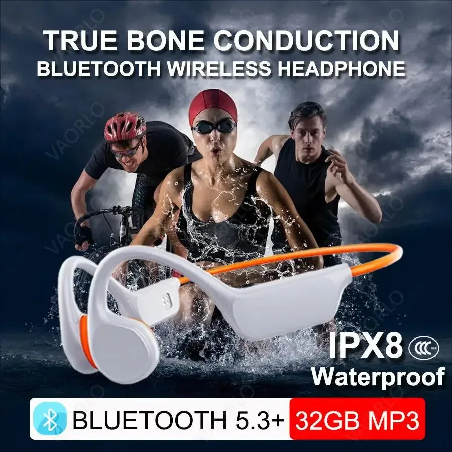 IPX8 Waterproof Swimming Diving Bone Conduction Headphone Bluetooth 5.3 Bass Wireless Headset MP3 (32G) Player fitness Earphone - Urbizia