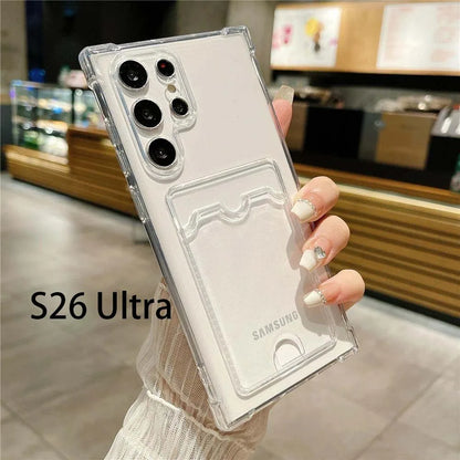 Clear Shockproof Soft TPU Wallet Case For Samsung Galaxy S26 Card Holder Pocket Silicone Case For Samsung S26 Ultra S 26 Plus