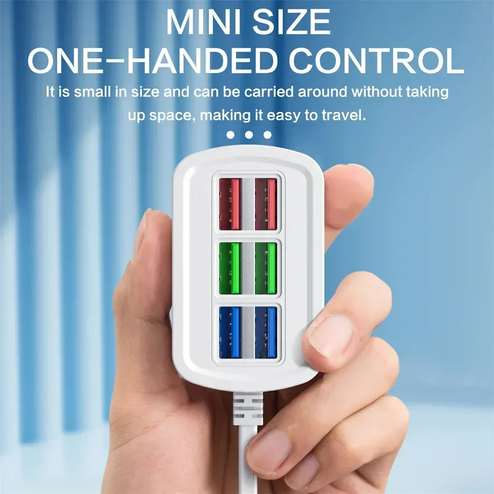 Fast USB Charger 6 in 1 Power Strip Desktop Charging Station Fast Charging 1m Cord USB HUB Adapter Socket for iPhone 16 Home - Urbizia