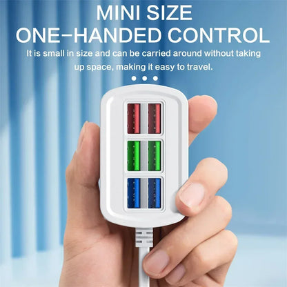 Fast USB Charger 6 in 1 Power Strip Desktop Charging Station Fast Charging 1m Cord USB HUB Adapter Socket for iPhone 16 Home - Urbizia