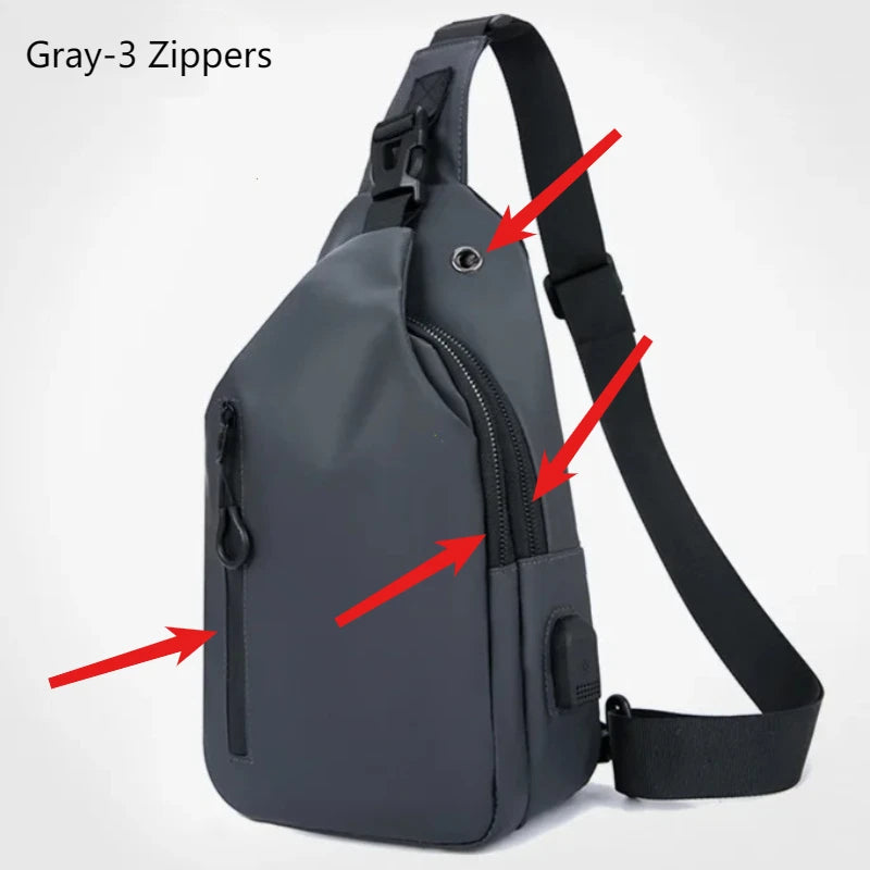Men Bag Fashion New Solid Color Men Chest Bag Outdoor Casual Fashion One Shoulder Crossbody Bag Nylon USB Charging Shoulder Bags