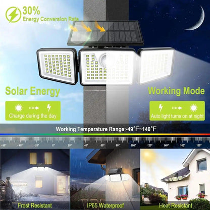 STAARICC Solar Lights Outdoor LED High Brightness Solar Motion Sensor Light 3 Heads 270° Wide Angle Illumination IP65 Waterproof