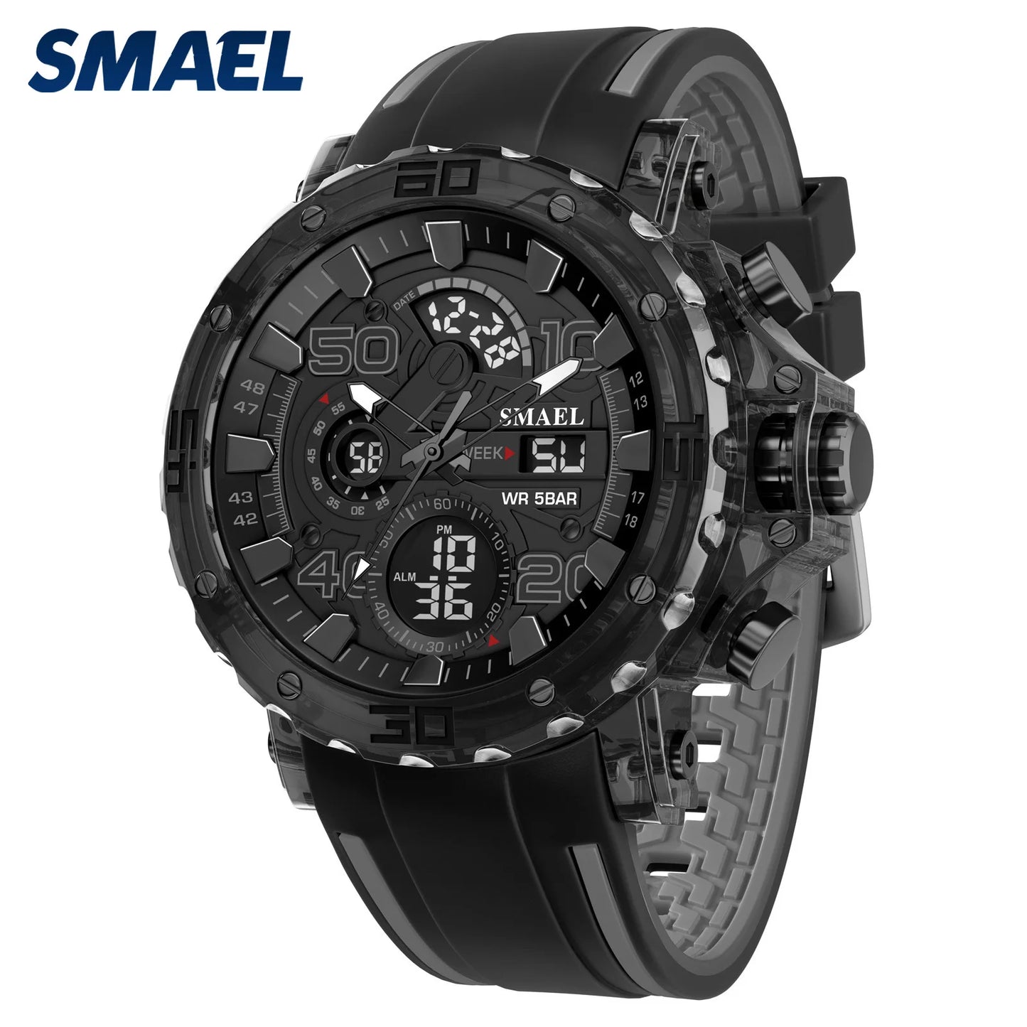 SMAEL 8136 50M Waterproof Military Watch for Men - LED Backlight Alarm Chronograph Stopwatch Shockproof Outdoor