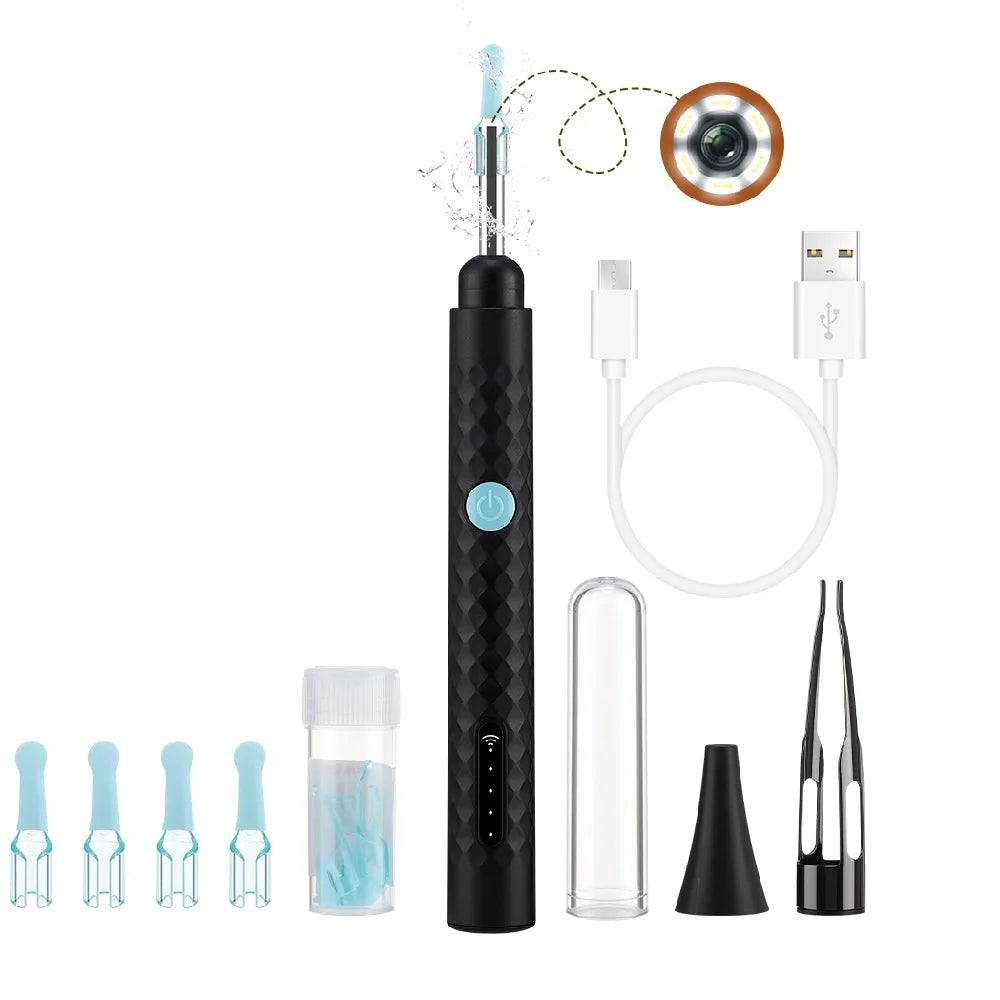 Electric Visual Ear Cleaner with Tweezers 2 in 1 Ear Wax Removal Tool with Camera Rechargeable Ear Pick for Adults Kids Black