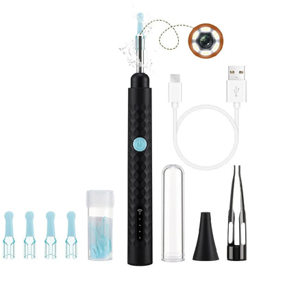 Electric Visual Ear Cleaner with Tweezers 2 in 1 Ear Wax Removal Tool with Camera Rechargeable Ear Pick for Adults Kids Black