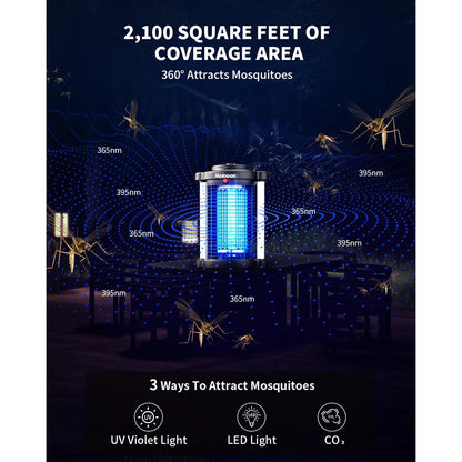 Minimoon Bug Zapper Outdoor Mosquito Zapper with Dual LED Light 4200V Fly Zapper 15W Electric Fly Traps Outdoor IPX4 Insect Trap