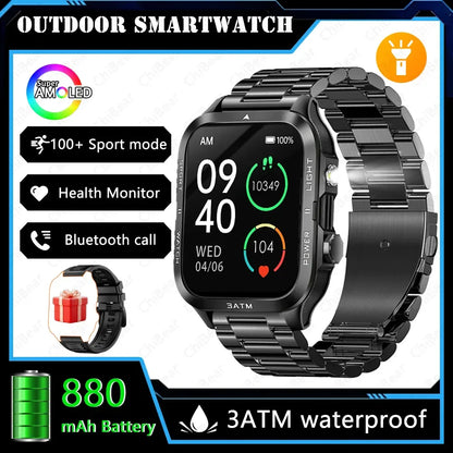 Outdoor Smartwatch Men GPS Sports 800mAh Battery Bluetooth Call Health 1.96-inch Screen Flashlight 3ATM Waterproof Smart Watch - Urbizia