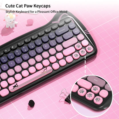 GEEZER Wireless Connection Cute Cat Shape Mixed Color Keycaps Ergonomic Cute Cat Style Keyboard Mouse Set