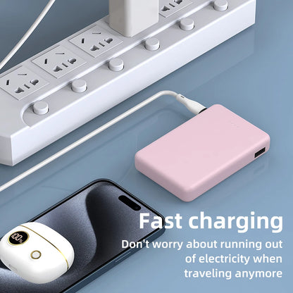 Mini 5000mAh Portable Power Bank With Built-in LED Digital Display, 1 USB-A Port and 3 Integrated Charging Cords, Ultra Compact External Battery Pack, Support Multiple Devices Simultaneous Charging Compatible With  Android Sm