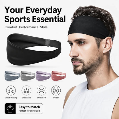Sports Headband for Men Women Sweat Wicking Stretch Non Slip Hair Band Running Yoga Cycling Basketball Fitness Workouts 5 Colors