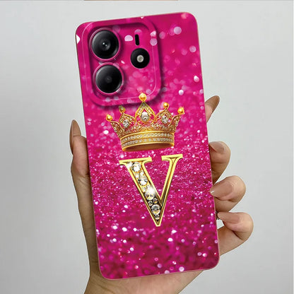 Case For Xiaomi Redmi Note 14 5G Phone Cover Note14 Global Funda Luxury Crown Letters Soft Silicone Back Cover For Redmi Note 14