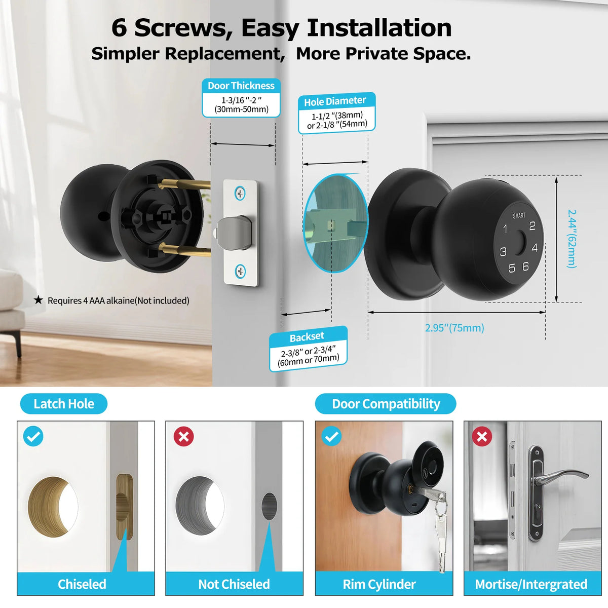 Viladepot Ball Shaped Smart Lock Fingerprint Door Lock App Control Passcode Unlock Electronic Touchscreen Keypad Indoor