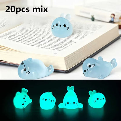 10/20 Pcs Glow in The Dark Mini Seal Figurines, Resin Sea Animals Miniatures, 4 Styles for DIY Craft Home Decoration Supplies