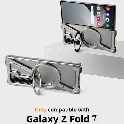 Oatsbasf Aluminium Z Case for Samsung Galaxy Z Fold 7 w/ 360°Rotating Magnetic Stand Frameless Phone Cover Shockproof Bumper