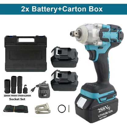 1/2 inch 520NM Brushless Cordless Electric Impact Wrench Power Tools Compatible 18V Battery Wrench with Toolbox Set