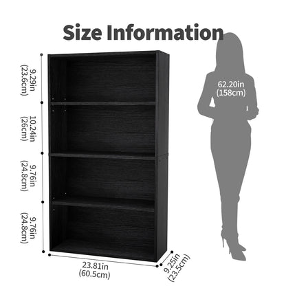 JHK 3-4 Tier Wooden Shelf Bookcase Tall Floor Standing Open Bookshelf for Living Room and Home Office Personalized Storage