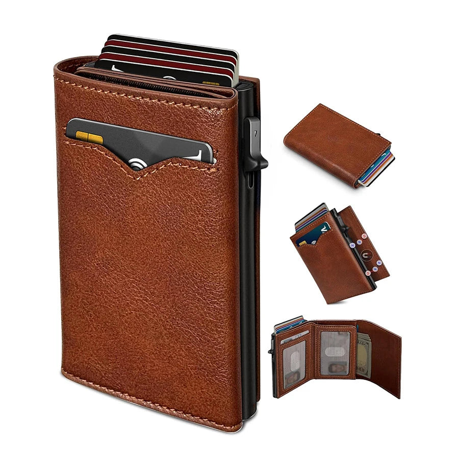 Pop Up Wallet For Men, RFID Blocking Credit Card Holder With Clear ID Window Cash Pocket Slim Business Purse Gift