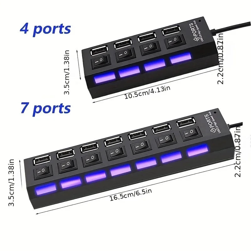 7-Port USB 2.0 Hub with Individual Power Switch & LED