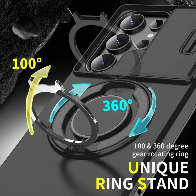 Case For Samsung Galaxy S26 S25 S24 S23 S22 S21 Ultra S24FE S25EDGE Slide Camera Protect Magnetic holder Armor Shockproof Cover