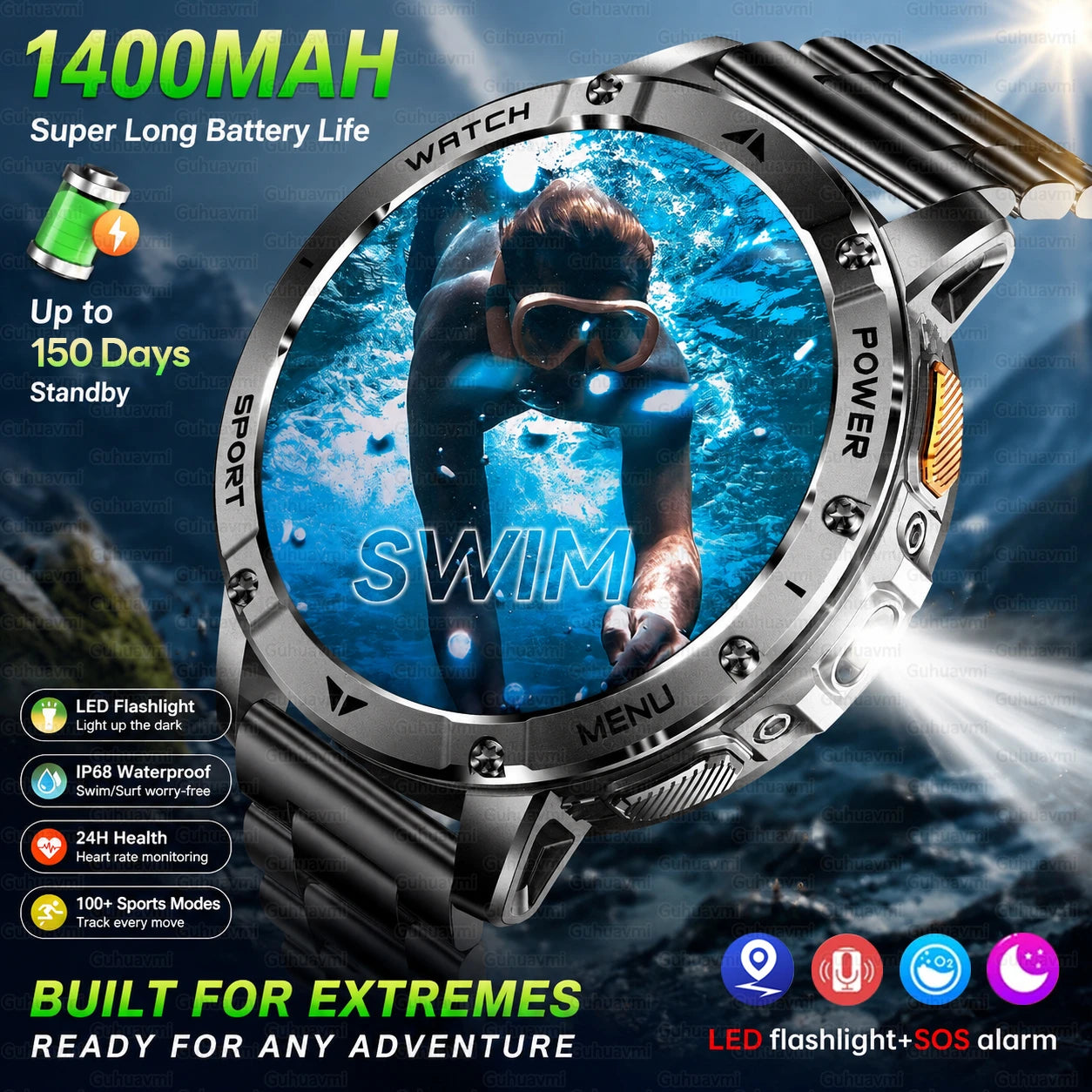 2026 New Military Outdoor Smart Watch Men 10ATM Waterproof Diving Heart Rate Monitor LED Flashlight Bluetooth Call Fitness Watch