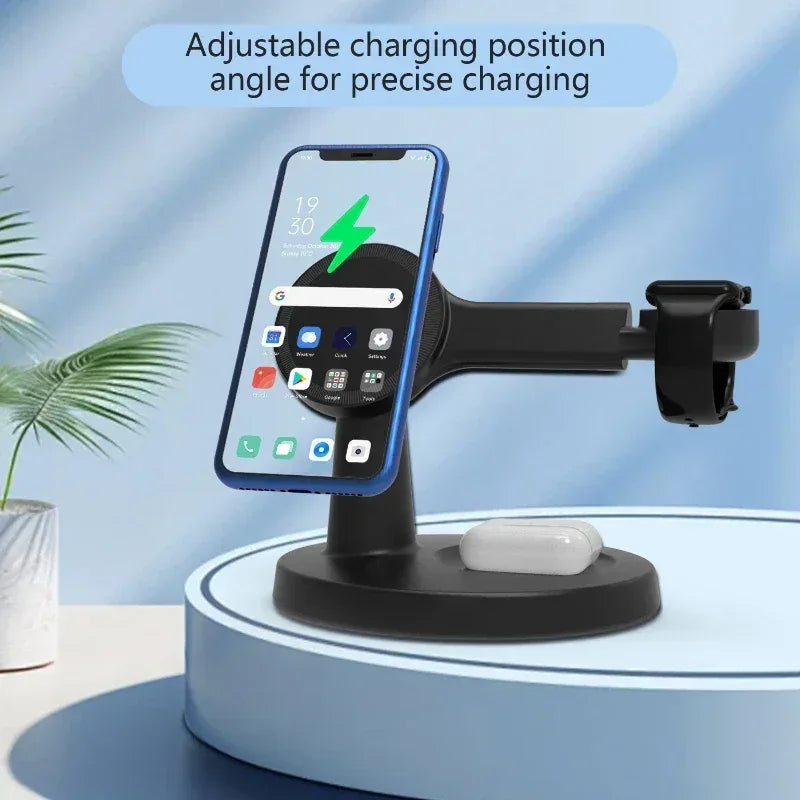 3 In 1 Magnetic Wireless Charger Stand For Magsafe iPhone 16 15 14 13 Pro Max Apple Watch 9 8 AirPods Pro Fast Charging Station - Urbizia