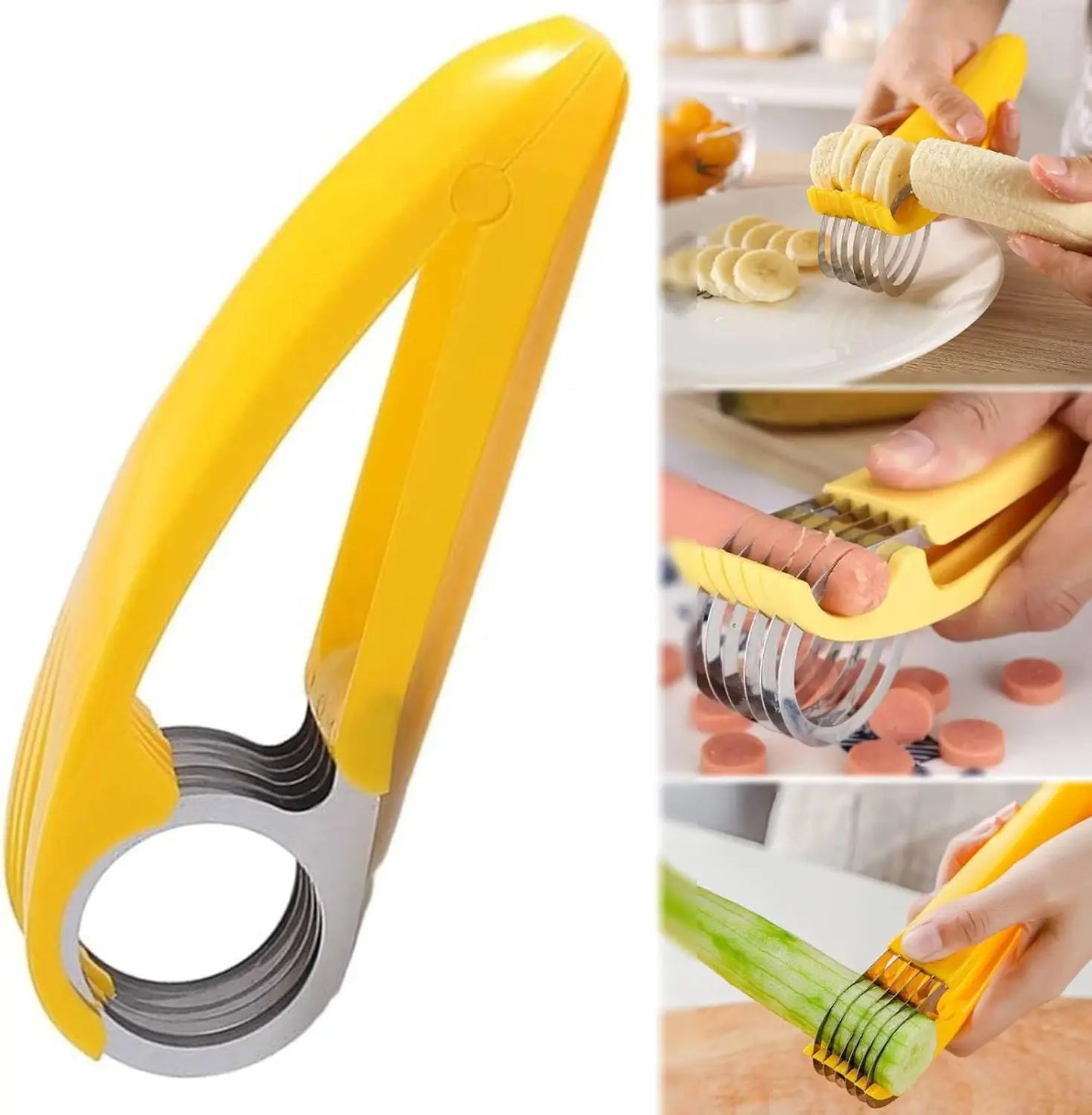 Banana Slicer,ABS + 304 Stainless Steel Fruit Salad Peeler Cutter Kitchen Tools For banana, hotdog, strawberry,cucumber