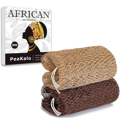PeaKalo Authentic African Net Sponge-2Pcs Exfoliating Bath Shower Loofah Sponge, Gentle Back Scrubber for All Skin Types,Durable