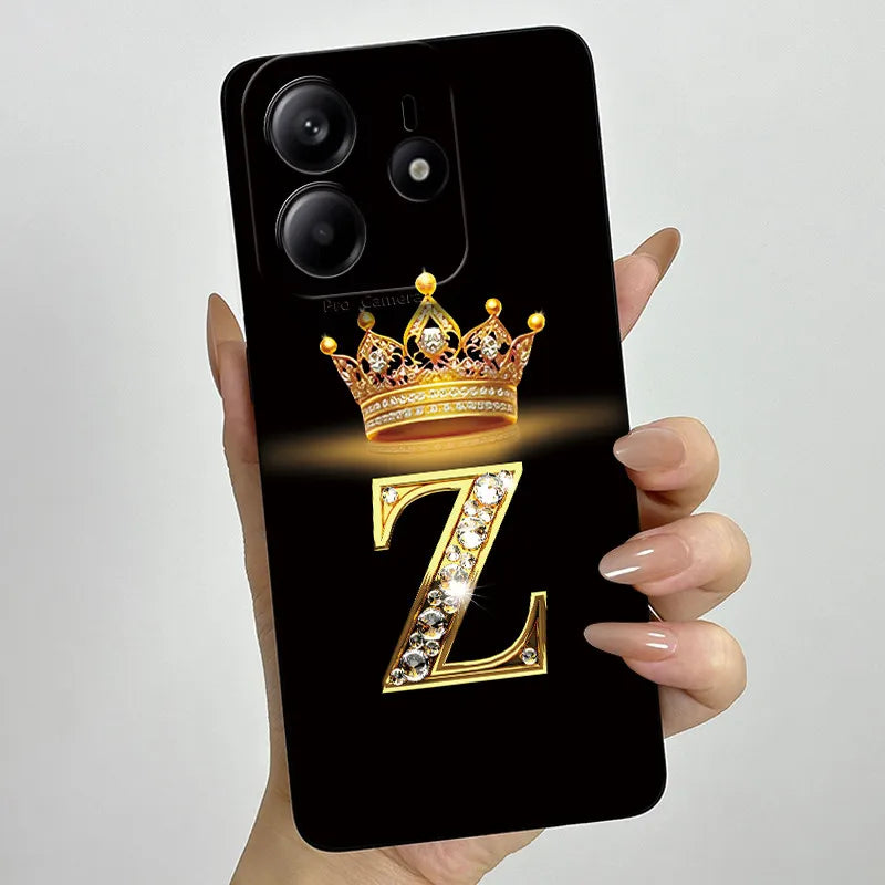 Case For Xiaomi Redmi Note 14 5G Phone Cover Note14 Global Funda Luxury Crown Letters Soft Silicone Back Cover For Redmi Note 14