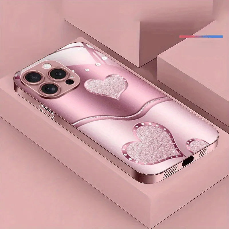Cute Love Heart Pattern Phone Case For Samsung S25 S24 S23 S22 S21 S20 Note20 Edge Plus Ultra 4G 5G Luxury Tempered Glass Cover