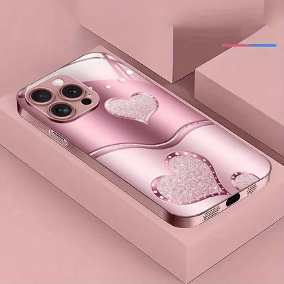 Cute Love Heart Pattern Phone Case For Samsung S25 S24 S23 S22 S21 S20 Note20 Edge Plus Ultra 4G 5G Luxury Tempered Glass Cover