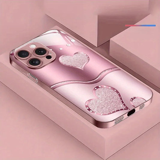 Cute Love Heart Pattern Phone Case For Samsung S25 S24 S23 S22 S21 S20 Note20 Edge Plus Ultra 4G 5G Luxury Tempered Glass Cover