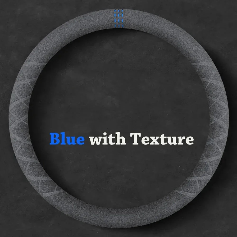 Car Steering Wheel Covers Cowhide Suede Steering Wheel Cover Wrap Universal 37-38cm Breathable Steering Covers Car Accessories