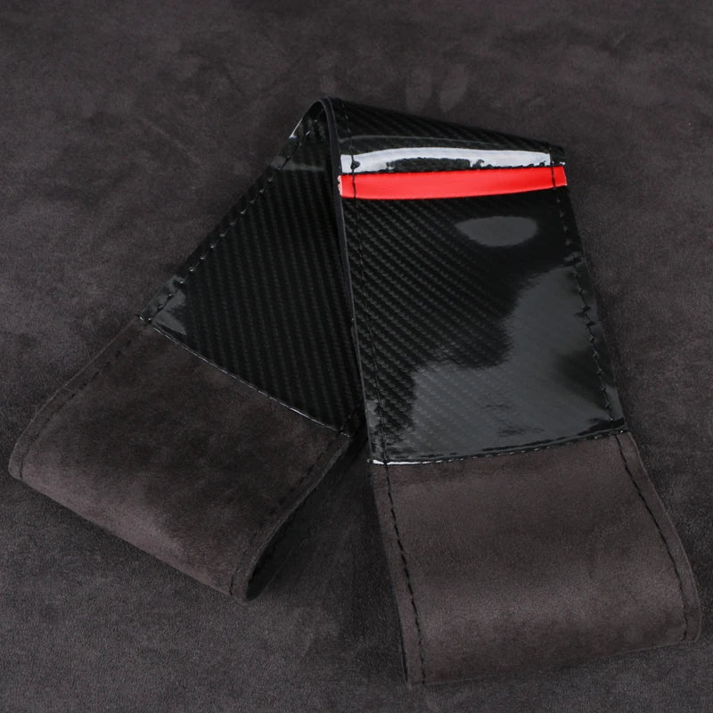 Dual-Tone Glossy Carbon Suede Car Steering Wheel Cover Non-Slip Universal Fit Soft Comfort for Round/D-Type Automotive Wheels
