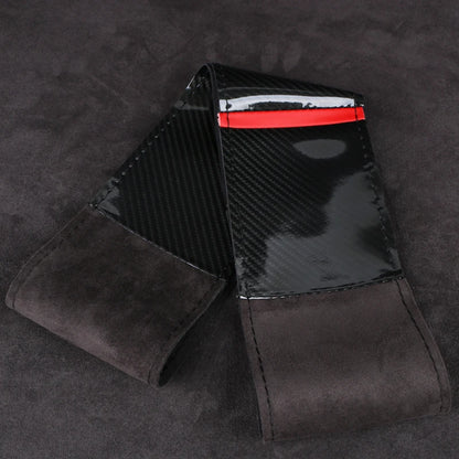 Dual-Tone Glossy Carbon Suede Car Steering Wheel Cover Non-Slip Universal Fit Soft Comfort for Round/D-Type Automotive Wheels