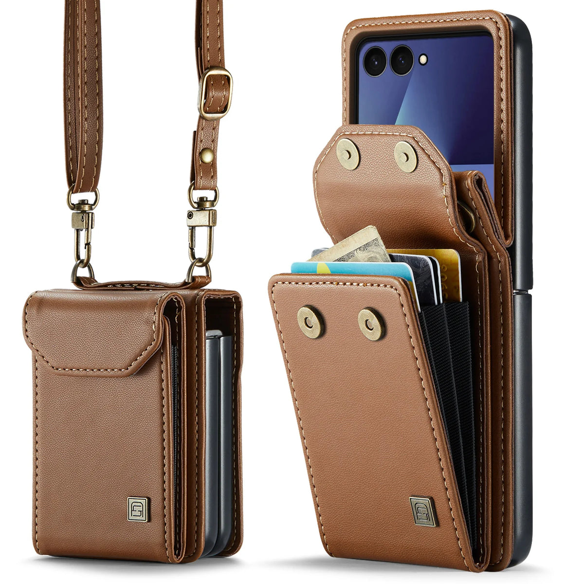 Premium Leather Wallet Card Slots Case for Samsung Galaxy Z Flip7 Flip6 Flip5 Flip7FE Lanyard Crossbody Fashion Protective Cover
