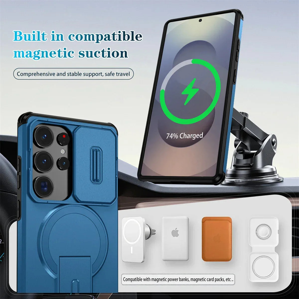 Lens Protect Camera Phone Case for Samsung S25 FE S26 S24 Ultra S23 Plus A37 A57 A17 A36 A56 A16 A55 Magnetic Kickstand Cover