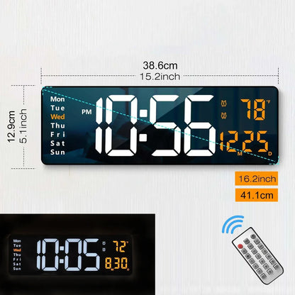16.2'' Large Digital Wall Clock with Remote Control Big LED/Dual Alarm/8 RGB Colors Digital Alarm Clock Electronic Watch - Urbizia