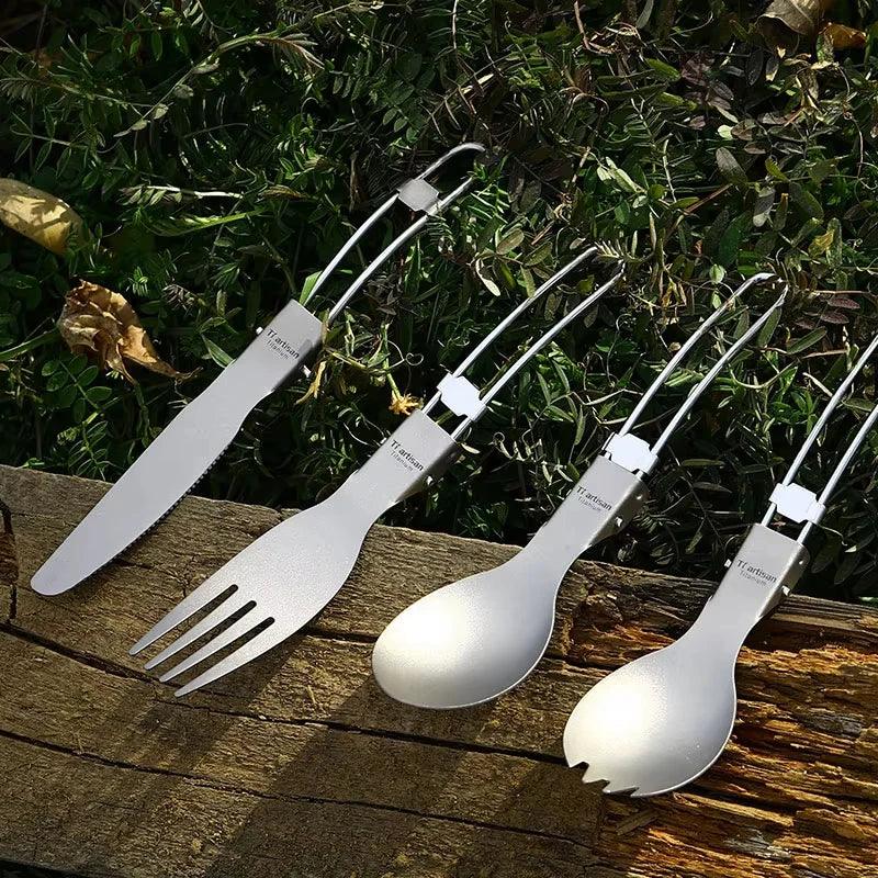 Tiartisan Titanium Foldable Cutlery Portable Outdoor Camping Tableware Hiking Folding Fork Spoon Knife
