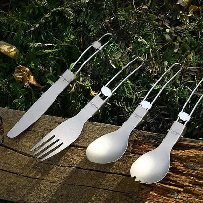 Tiartisan Titanium Foldable Cutlery Portable Outdoor Camping Tableware Hiking Folding Fork Spoon Knife