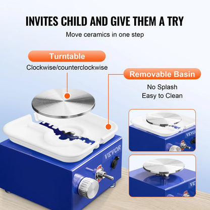 SucceBuy 2.6in/3.9in Mini Pottery Wheel 2 Turntables Ceramic Wheel Forming Machine Adjustable 0-300RPM Speed Detachable Basin