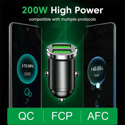200W Mini Dual Ports USB Car Charger Fast Charging Car Phone Charger Adapter Compatible With IPhone USB Charger In Car