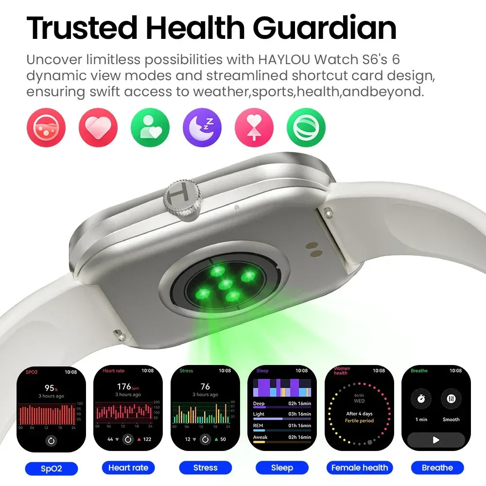 HAYLOU Watch S6 Smartwatch 2.01" HD Display Smart Watch Bluetooth Voice Callings IP68 Waterproof Fitness Tracking Smartwatch - Urbizia