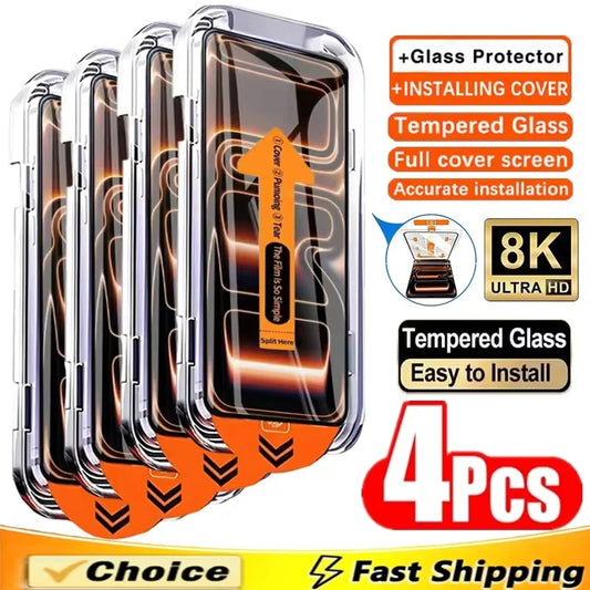 1-4PCS Tempered Glass For iPhone 18 17 16 15 14 13 12 11 Pro Max XS XR 16e Plus Mini Screen Protector With Alignment Mounting